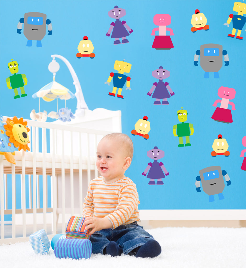 Cute Robots Wall Decal Kit Installed