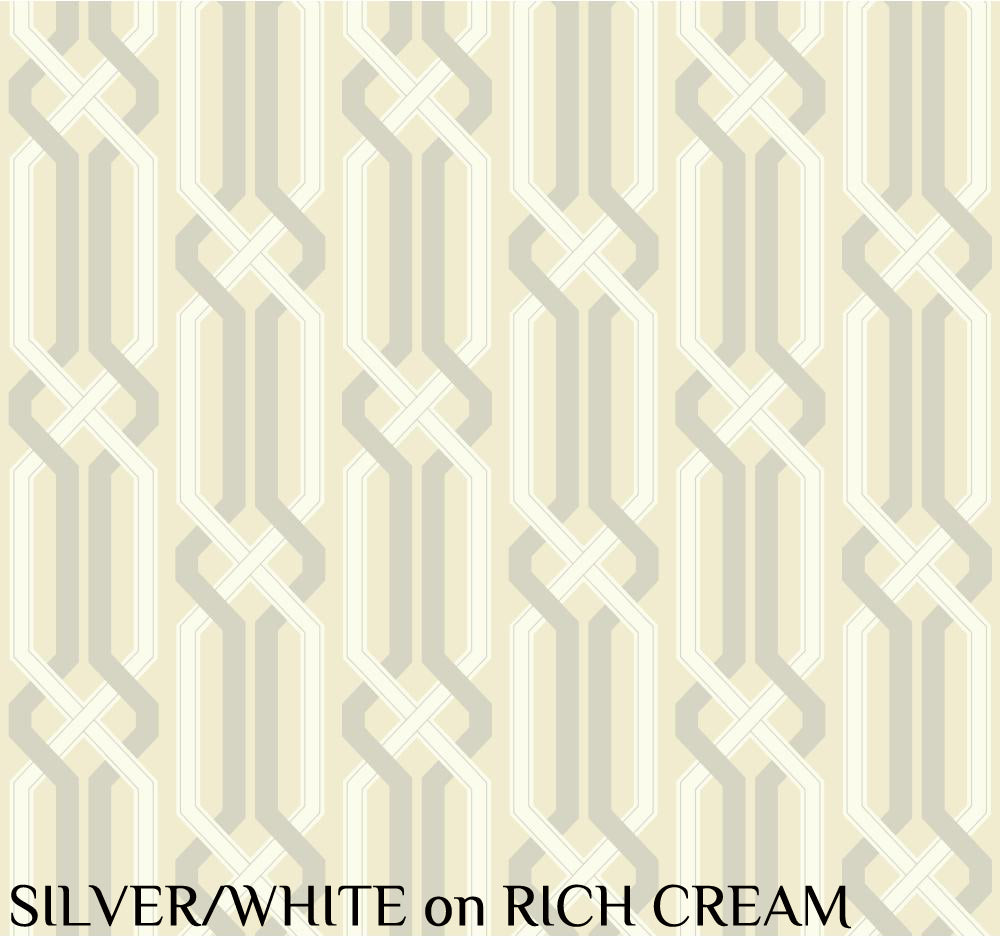 Carey Lind Designs "Criss Cross" Silver/White on Rich Cream Wallpaper