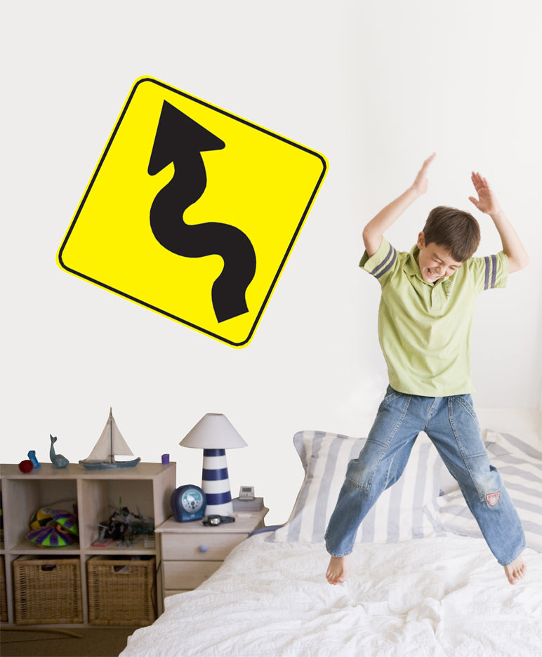 Winding Road Sign Wall Decal Installed