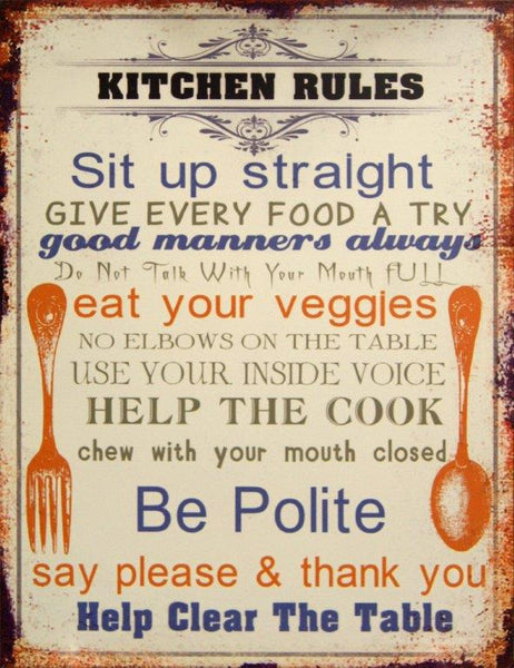 Kitchen Rules Metal Sign 10"x13"