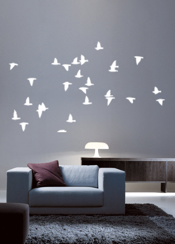 Flocking Birds White Sihouette Wall Decal Set Installed