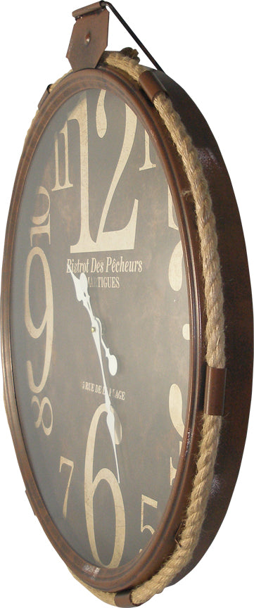 Brown Rope Wall Clock w/Rustic Ring Accent 21"x27" Angle
