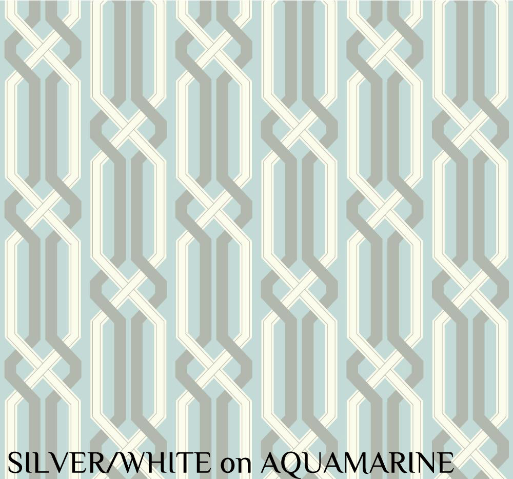 Carey Lind Designs "Criss Cross" Silver/White on Aquamarine Wallpaper